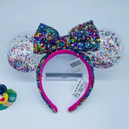 2024 Original Disney Mickey Ears Headband Shanghai Disneyland Minnie Leather Headband Hairband Sequin Bow Party Hair Accessories