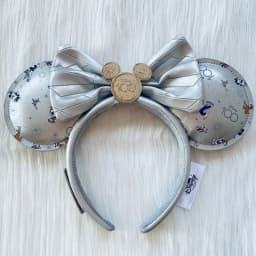 2024 Original Disney Mickey Ears Headband Shanghai Disneyland Minnie Leather Headband Hairband Sequin Bow Party Hair Accessories