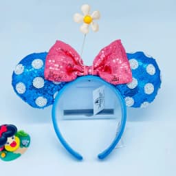 2024 Original Disney Mickey Ears Headband Shanghai Disneyland Minnie Leather Headband Hairband Sequin Bow Party Hair Accessories