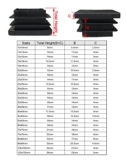 2/4/10pcs Square Plastic Black Blanking End Cap Tube Pipe Insert Plug Bung 10x10~100x100mm living room furniture  bed frame