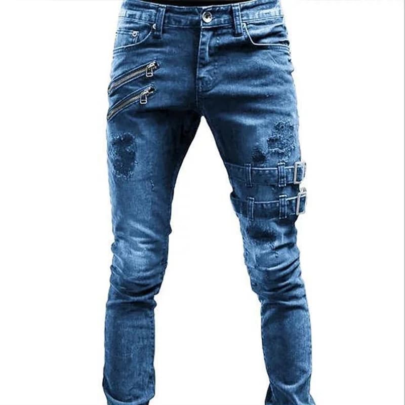 Plus Size Straight Jeans Man Pants Spring Summer Boyfriend Jeans Streetwear Skinny Zips 3 Colors Cacual Long Denim Trousers