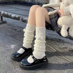 Y2k Goth Lolita Girls Cute Striped Knit Leg Warmers JK Uniform Gothic Women Leggings Gaiters Knee Knitted Cuffs Ankle Warmer
