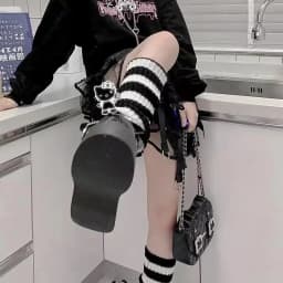 Y2k Goth Lolita Girls Cute Striped Knit Leg Warmers JK Uniform Gothic Women Leggings Gaiters Knee Knitted Cuffs Ankle Warmer
