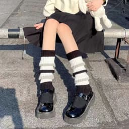 Y2k Goth Lolita Girls Cute Striped Knit Leg Warmers JK Uniform Gothic Women Leggings Gaiters Knee Knitted Cuffs Ankle Warmer