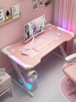 New Pink gaming table with RGB light fashion female anchor computer desk bedroom study desk girls boy black desk 100/120CM desk
