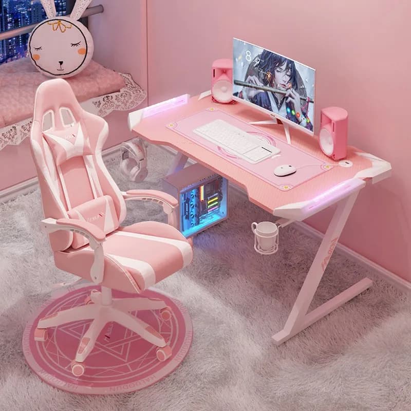 New Pink gaming table with RGB light fashion female anchor computer desk bedroom study desk girls boy black desk 100/120CM desk