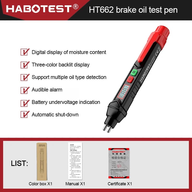 Brake Fluid Tester Auto Car Brake Liquid Digital Tester for DOT3/DOT4/DOT5.1 Accurate Oil Quality Check Pen Sound Light Alarm