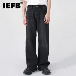 IEFB Men's Jeans New Korean Personality Straight Wide Leg Pants 2023 Fashion Autumn Winter Vintage Male Trousers 9A5577