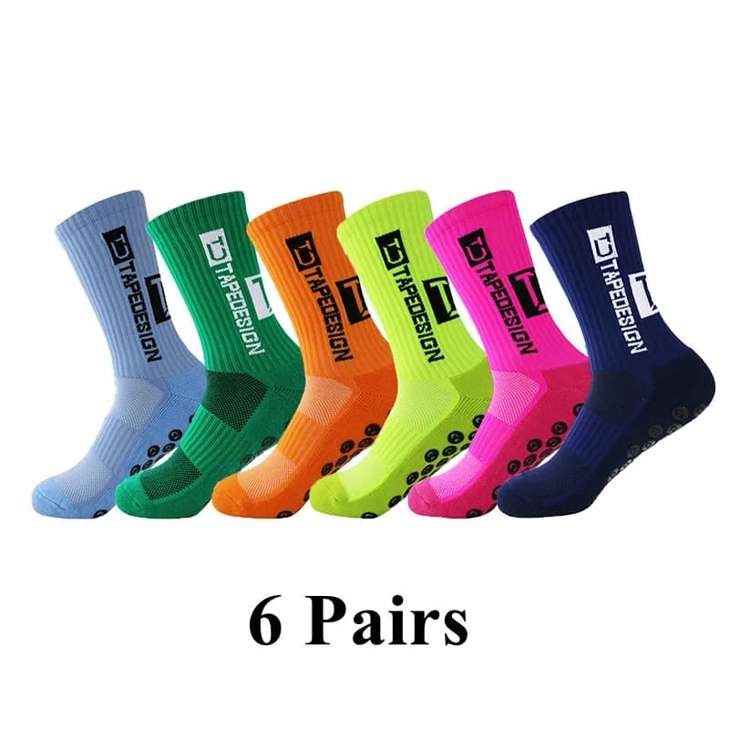 6Pairs/Lot 2023 New ANTI SLIP Tapedesign Football Socks Mid Calf Non-Slip Soccer Sport Cycling Sports Mens Sock EU38-45