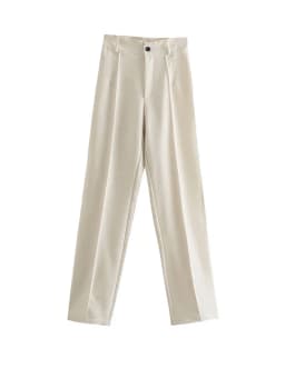 TRAF Women Chic Fashion Office Wear Straight Pants Vintage High Waist Zipper Fly Female Trousers Mujer