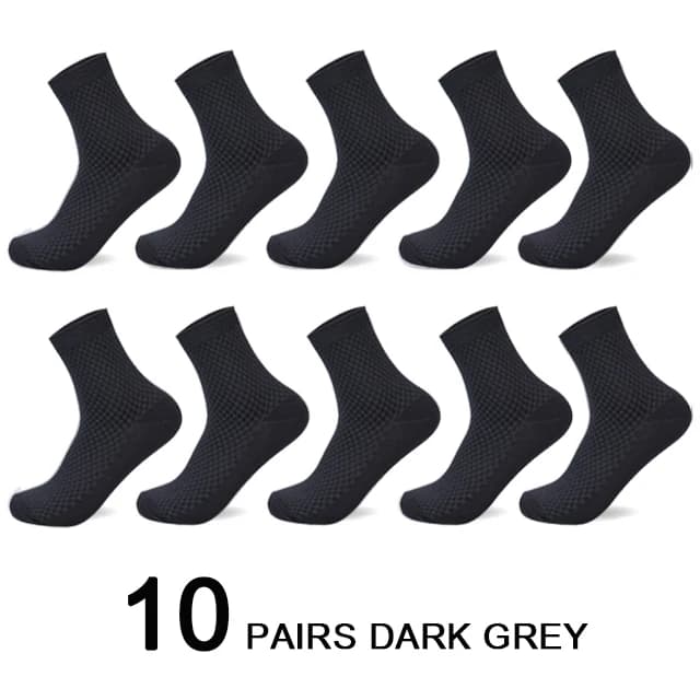 10 Pairs/Lot Men's Bamboo Fiber Socks 2023 New Compression Autumn Long Black Business Casual Man Dress Sock Gift Plus Size 42-45