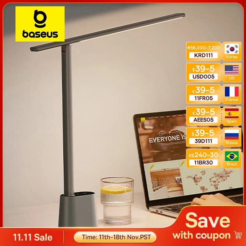 Baseus LED Desk Lamp Eye Protection Study Dimmable Office Light Foldable Table Lamp Smart Adaptive Brightness Bedside Read Lamp