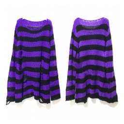 New Punk Gothic Long Unisex Sweater Summer Women Striped Cool Hollow Out Hole Broken Jumper Loose Rock Thin Dark Streetwear Top