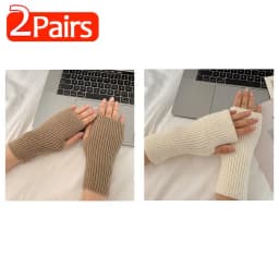 Solid Half Finger Gloves for Women Winter Soft Warm Wool Knitting Arm Gloves Writting Warm Mittens Handschoenen Guantes