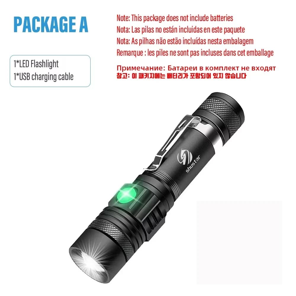 High Power Led Flashlights Zoomable Camping Torch With T6 LED Lamp Beads Waterproof 4 Lighting Modes Multi Function USB Charger