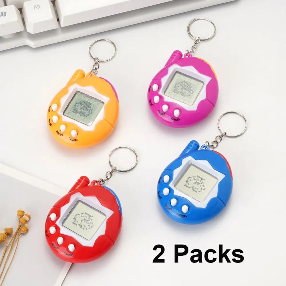 2 Pack Tamagotchi Style Virtual Pet - LCD Digital Pocket Game Keychain for Kids, Retro Mini Electronic Toy Gift