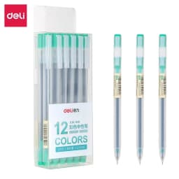 12pcs/Box Deli Gel Ink Ballpoint Pen Office School Pens Smooth Writing Stationery Elementary Supplies 0.5mm Black Blue Red