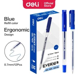 12pcs/Box Deli Gel Ink Ballpoint Pen Office School Pens Smooth Writing Stationery Elementary Supplies 0.5mm Black Blue Red