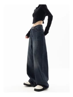 HOUZHOU Vintage Women Wide Leg Jeans Harajuku Baggy Denim Trousers Oversized Grunge Streetwear Y2k Autumn Pants Korean Fashion