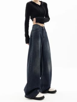 HOUZHOU Vintage Women Wide Leg Jeans Harajuku Baggy Denim Trousers Oversized Grunge Streetwear Y2k Autumn Pants Korean Fashion