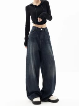 HOUZHOU Vintage Women Wide Leg Jeans Harajuku Baggy Denim Trousers Oversized Grunge Streetwear Y2k Autumn Pants Korean Fashion