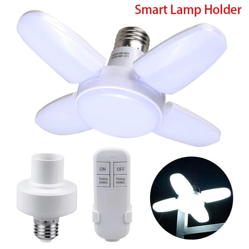 E27 LED Bulb Fan Blade Timing Lamp AC85-265V 28W Foldable Led Light Bulb Lampada For Home Ceiling Light With Remote Controller