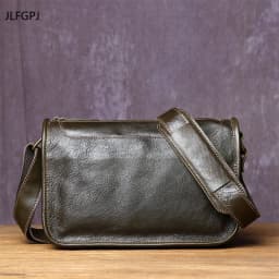 Handmade Genuine Leather Shoulder Backpack Men's Retro Original First Layer Cowhide Plain Color Casual Fashion Messenger Bag