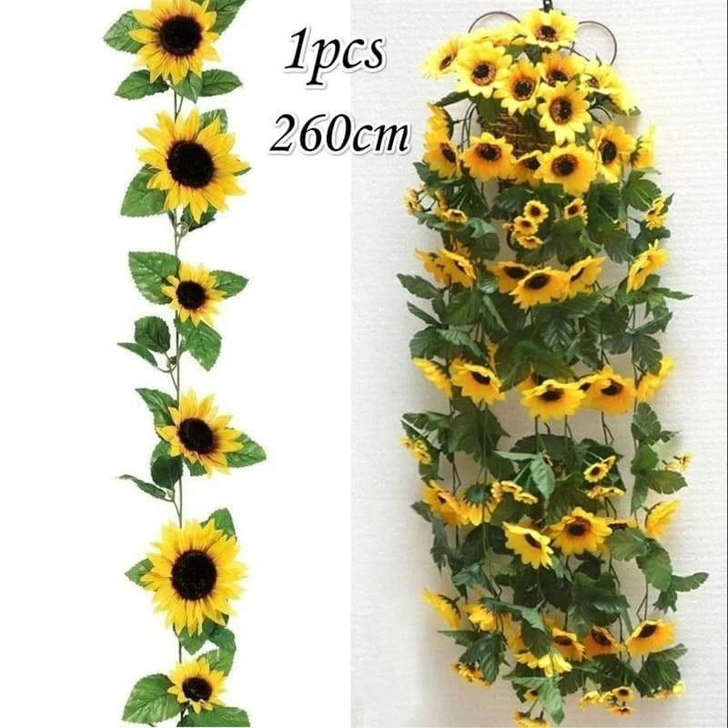 1/2/5pcs 260cm Artificial Yellow Sunflower Garland Flower Vine Wedding Floral Arch Decor Silk