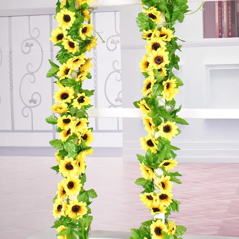 1/2/5pcs 260cm Artificial Yellow Sunflower Garland Flower Vine Wedding Floral Arch Decor Silk