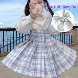 Pleated Harajuku Preppy Style Summer Women Skirt Plaid Kawaii Y2K High Waist Dance Bow Skirt Mini Cute Japanese School Uniforms