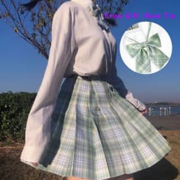 Pleated Harajuku Preppy Style Summer Women Skirt Plaid Kawaii Y2K High Waist Dance Bow Skirt Mini Cute Japanese School Uniforms