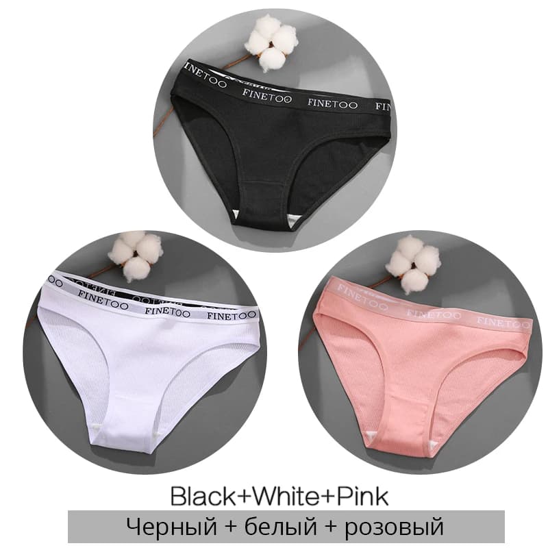 FINETOO 3PCS/Set Women's Underwear Cotton Panty Sexy Panties Female Underpants Solid Color Panty Intimates Women Lingerie M-2XL