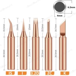 5pcs 900M-T Pure Copper Soldering Iron Tip Lead-free Solder Tips Welding Head BGA Soldering Tools Branding Iron