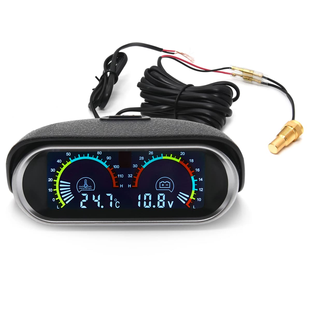2 in 1 LCD Car Water Temp Gauge + Water Temperature Sensor 10mm Meter Voltmeter Voltage Digital Horizontal 12v 24v Accessories