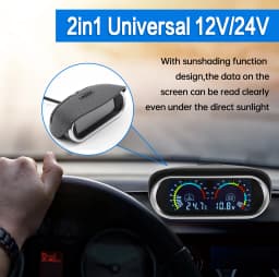 2 in 1 LCD Car Water Temp Gauge + Water Temperature Sensor 10mm Meter Voltmeter Voltage Digital Horizontal 12v 24v Accessories