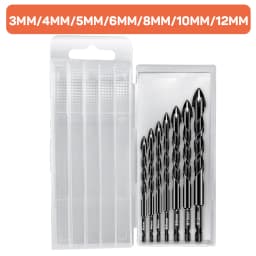 3-12mm Cross Hex Tile Drill Bits Set for Glass Ceramic Concrete Hole Opener Brick Hard Alloy Triangle Bit Woodworking Tool Kit