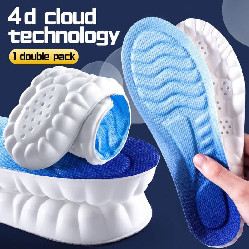 Sports Insoles for Shoes Women Men PU Sole Soft Breathable 4D Shock Absorption Cushion Running Orthopedic Care Insoles for Feet