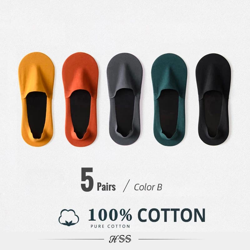 HSS 5 Pairs/Lot Men's Boat Socks 100% Cotton Deodorant Sweat Absorption Summer Sock Thin Breathable Silicone Non-slip Silk Socks