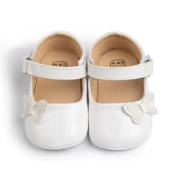 KIDSUN Baby Shoes Newborn Girl Princess PU Toddler Shoes Bow Decor Rubber Sole Anti-Slip First Walker Shoes 0-18M