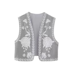 KEYANKETIAN Women Vintage Floral Embroidered Open WaistCoat Ladies National Style Vest Jacket Outfits Casual Vacation Crop Top
