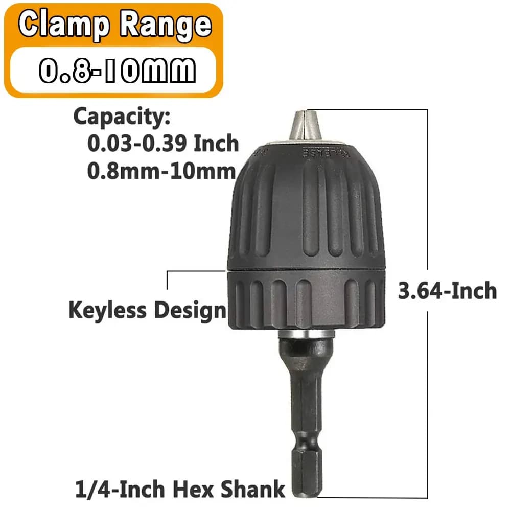 STONEGO 1PC Keyless 0.3-3.6mm/0.3-6.5mm/0.6-8.0mm Drill Chuck 1/4" Keyless Drill Chuck Hex Shank Adapter Converter Quick Change