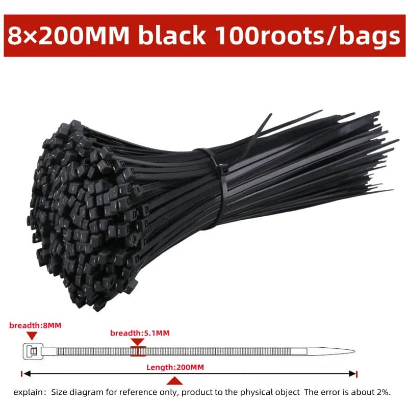 Self-locking plastic nylon tie 100 PCS black 5x300cable tie fastening ring4x200 cable tie zip wraps strap nylon cable tie set