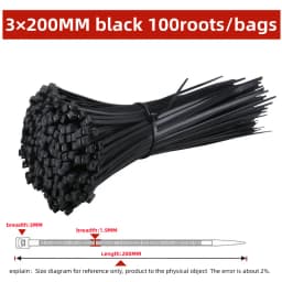 Self-locking plastic nylon tie 100 PCS black 5x300cable tie fastening ring4x200 cable tie zip wraps strap nylon cable tie set