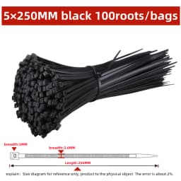 Self-locking plastic nylon tie 100 PCS black 5x300cable tie fastening ring4x200 cable tie zip wraps strap nylon cable tie set