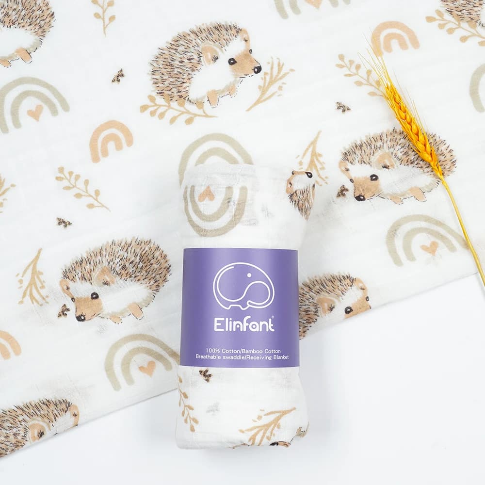 Elinfant 100% cotton 120*110cm 2 Layers Newborn Baby Bath Towel Wrap Muslin Swaddle Blankets Wholesale Dropshipping