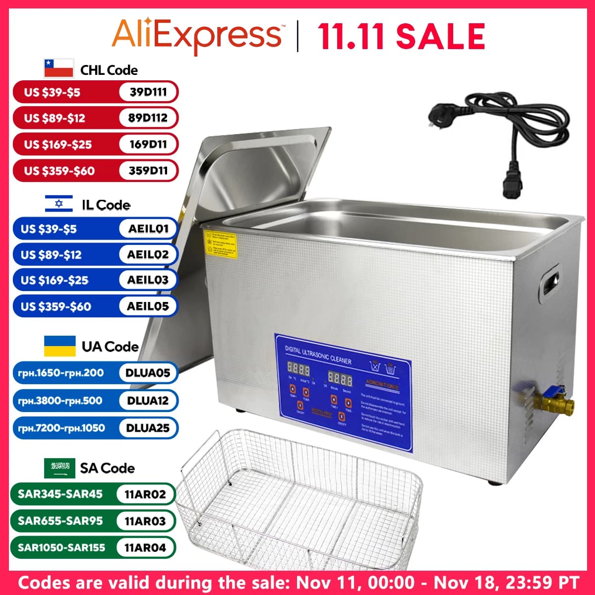 2/3/6/10L/30L Digital Heating Ultrasonic Cleaner 220V 40KHZ Stainless Steel Ultrasound Cleaning Machine Home Appliance