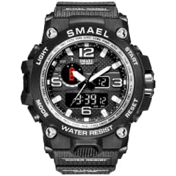 SMAEL New Sport Watch Mens 50M Waterproof Clock Alarm 1545D Dual Display Wristwatch Quartz Military Watches For Men