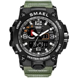SMAEL New Sport Watch Mens 50M Waterproof Clock Alarm 1545D Dual Display Wristwatch Quartz Military Watches For Men