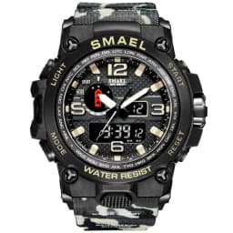 SMAEL New Sport Watch Mens 50M Waterproof Clock Alarm 1545D Dual Display Wristwatch Quartz Military Watches For Men