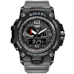 SMAEL New Sport Watch Mens 50M Waterproof Clock Alarm 1545D Dual Display Wristwatch Quartz Military Watches For Men